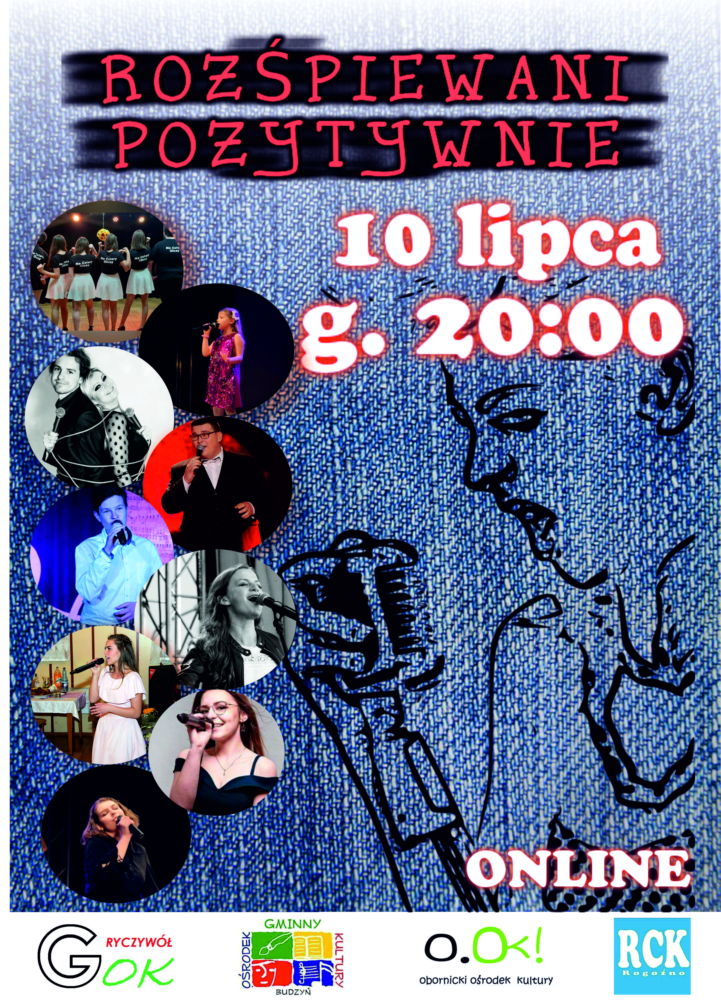 kolaż zdjęć osób śpiewających, po prawej stronie grafika osoby śpiewającej
