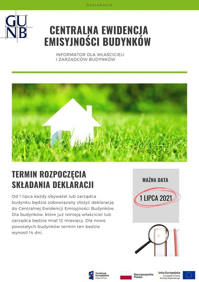 biały domek na&nbsp;trawie i&nbsp;tekst dotyczący emisyjności budynków