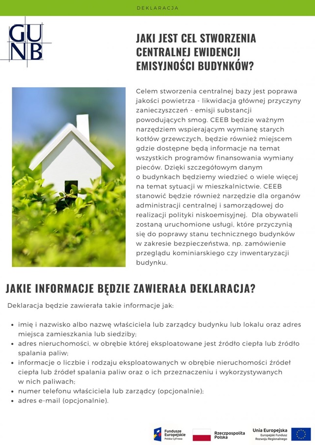 biały domek na&nbsp;trawie i&nbsp;tekst dotyczący emisyjności budynków