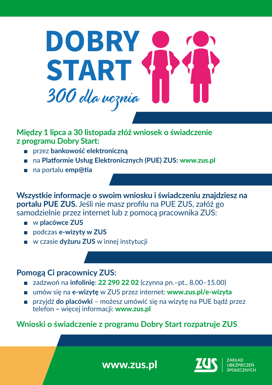 infografika Dobry Start 300 kolorowe napisy na białym tle i grafika dwóch osób