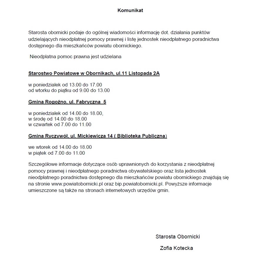 tekst dotyczący komunikatu