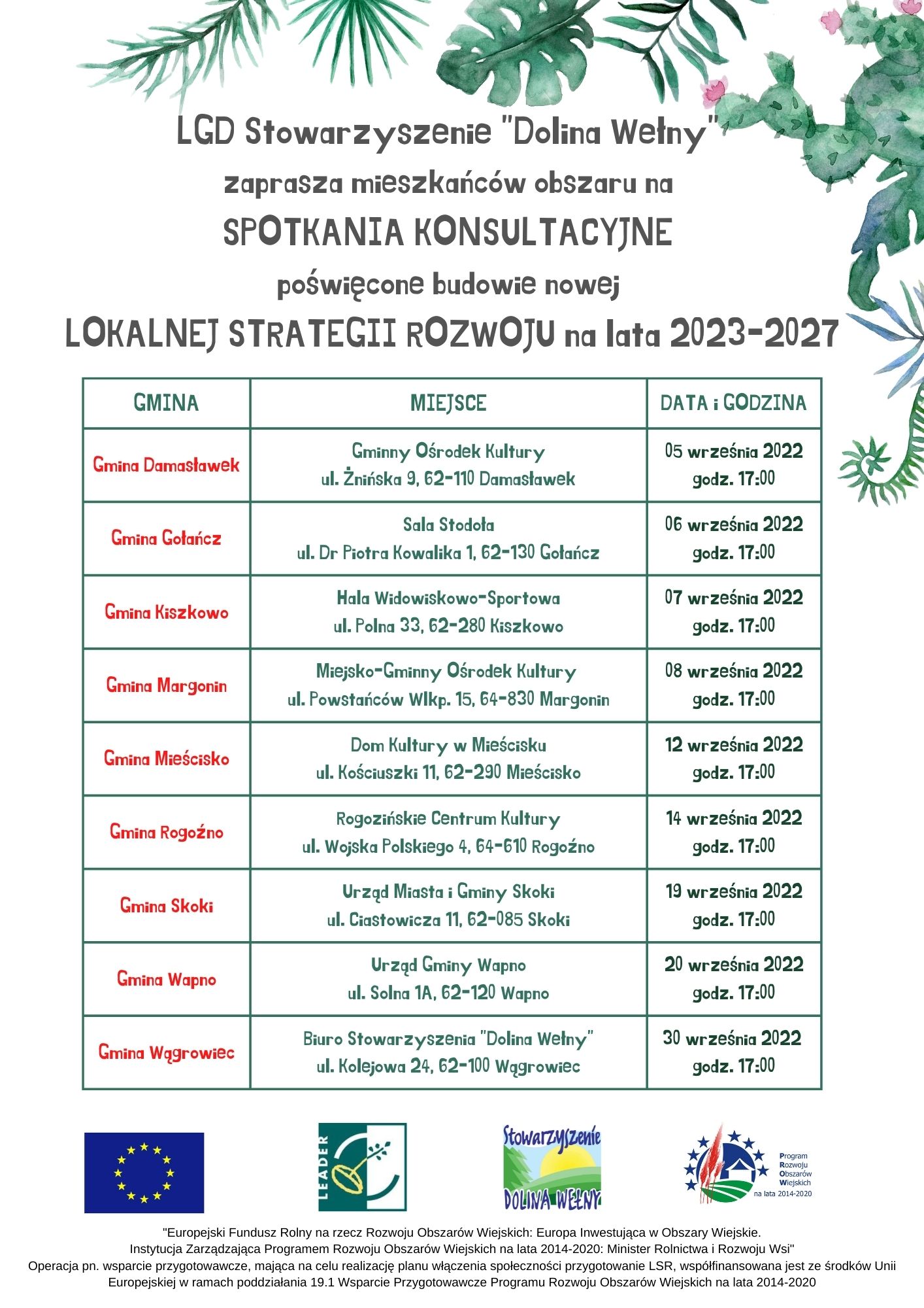plakat dolina wełny plakat dotyczy spotkań konsultacyjnych Stowarzyszenia Dolina Wełny