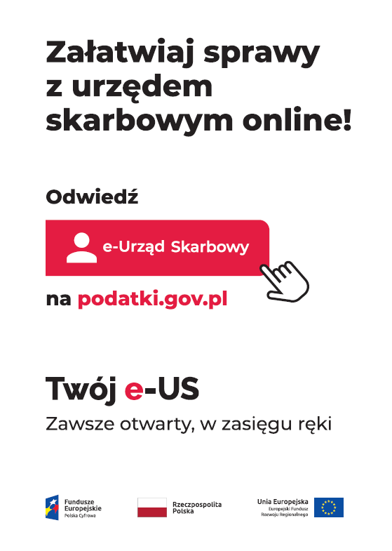 plakat urzędu skarbowego dot. e-Urzędu tekst na białym tle, na dole loga