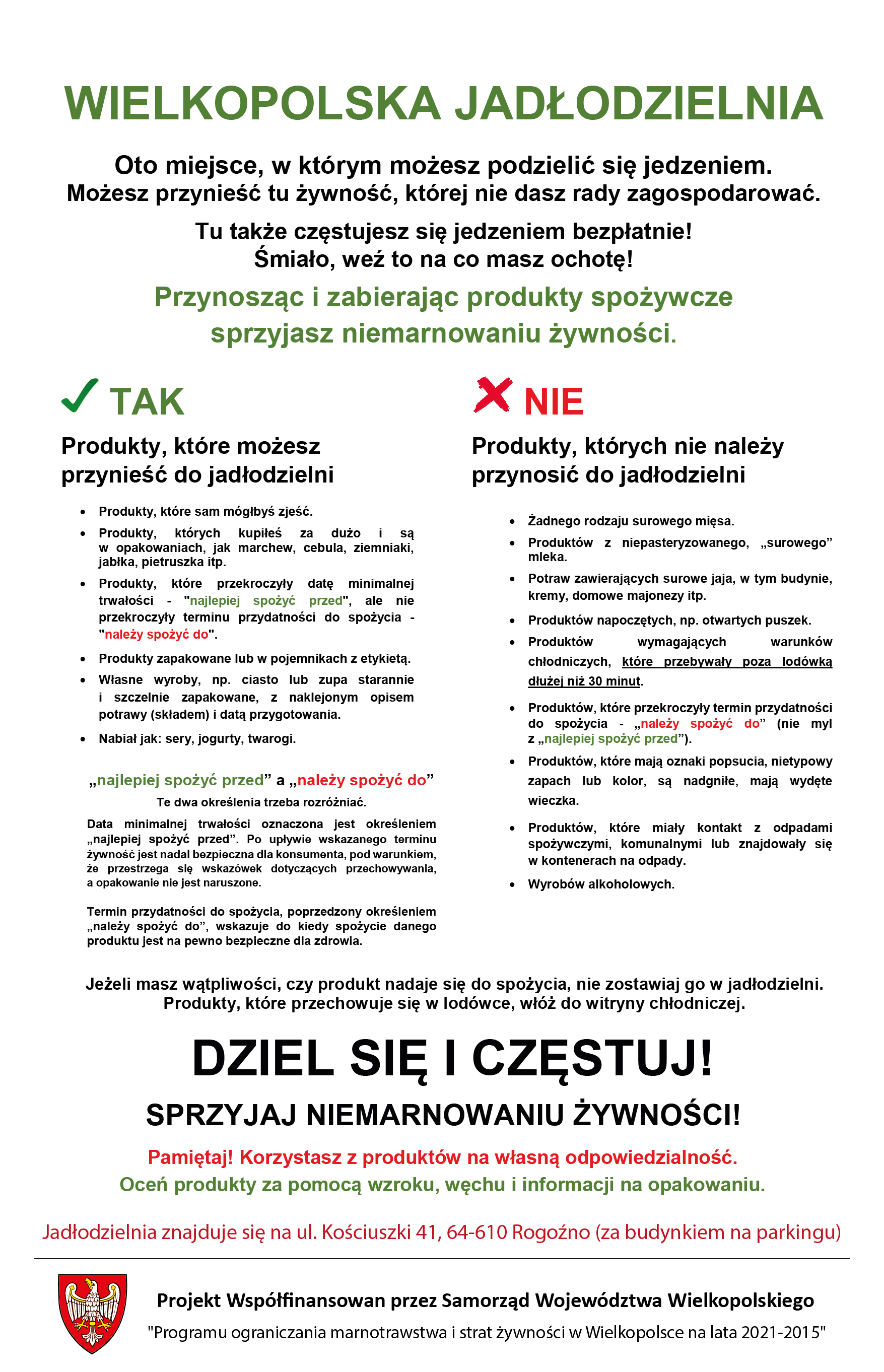Plakat wielkopolska jadłodzielnia kolorowy tekst na białym tle