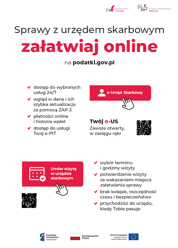 plakat urzędu skarbowego dot. e-pi tekst na białym tle, na dole loga