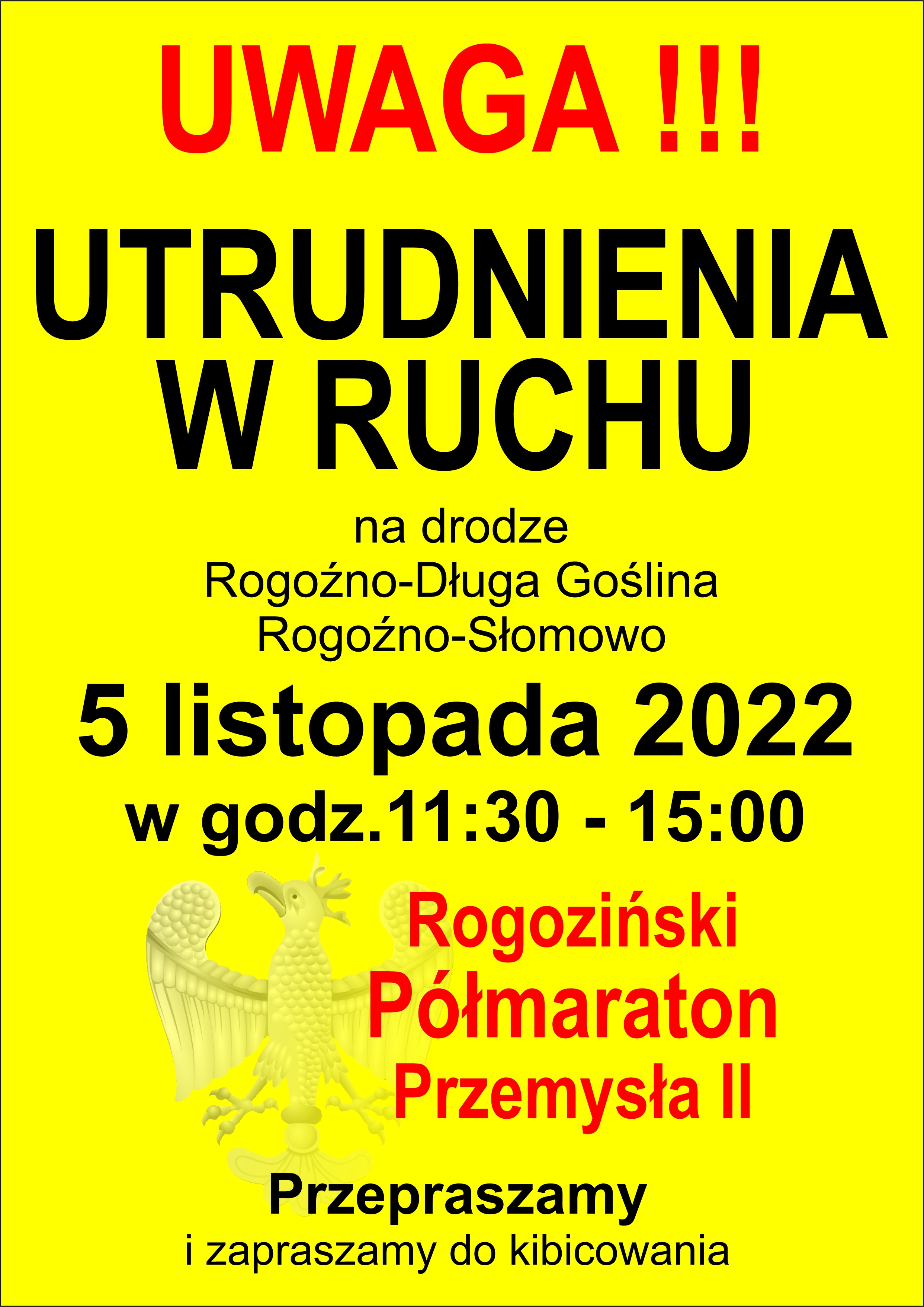 informacja o utrudnieniach w ruchu w dniu 5.11.2022