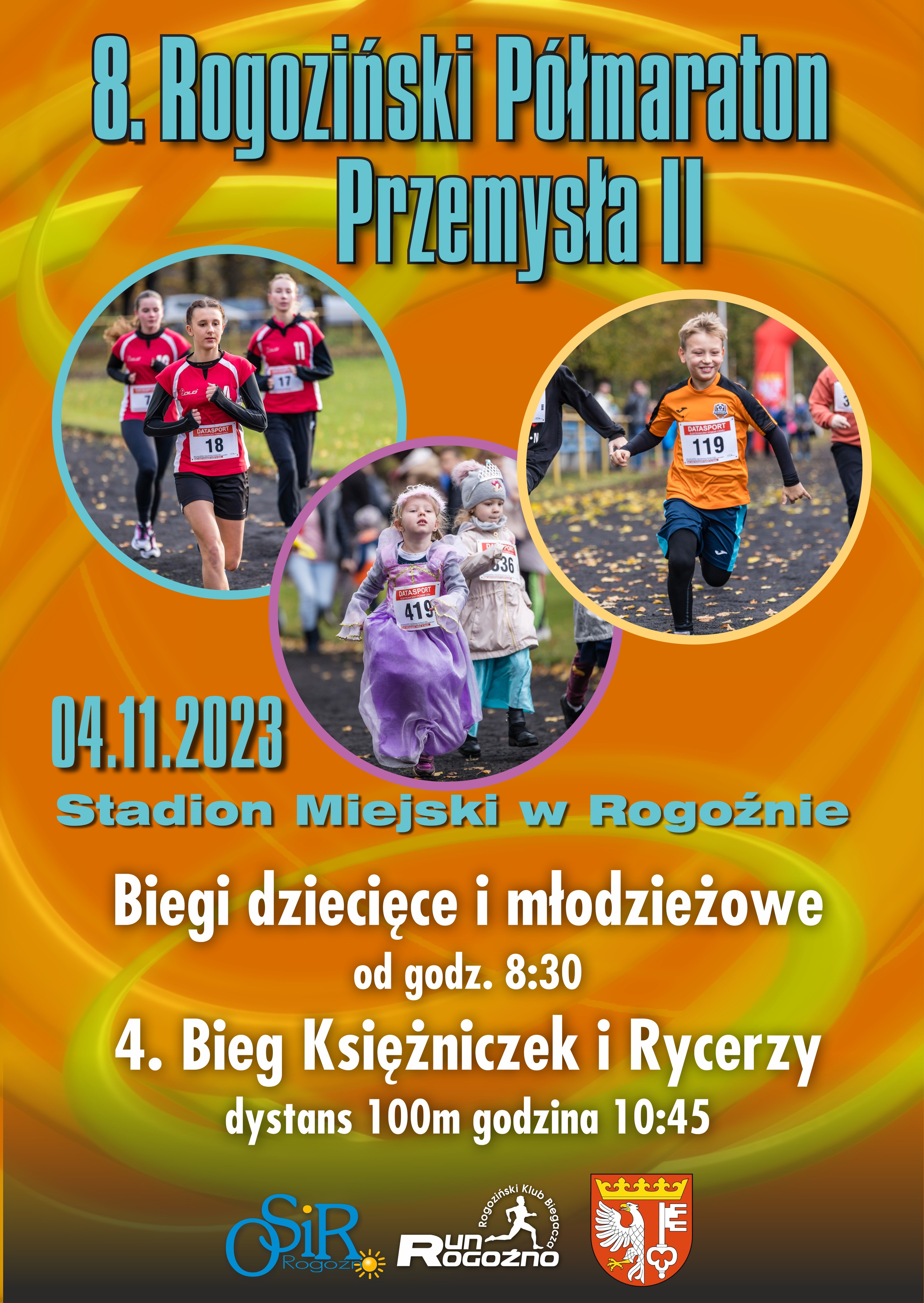 grafika promująca biegi dzieci i młodzieży podczas8. Rogozińskiego Półmaratonu Przemysła II
