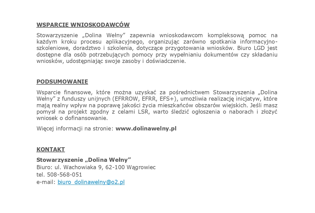 Główne cele Lokalnej Strategii Rozwoju stowarzyszenia "Dolina Wełny"