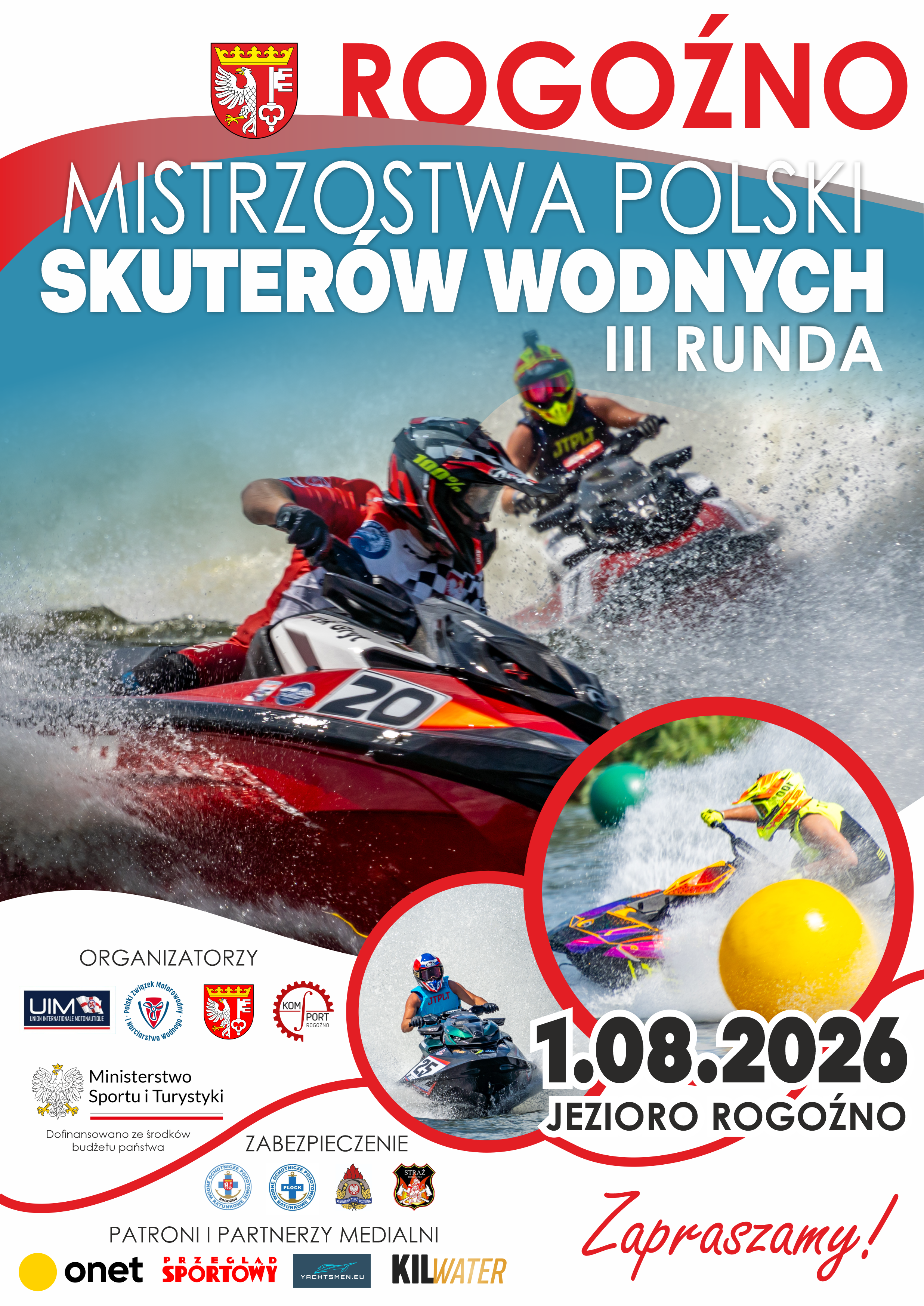 plakat informacyjny dotyczący wydarzenia sportowego Mistrzostwa Polski Skuter&oacute;w Wodnych