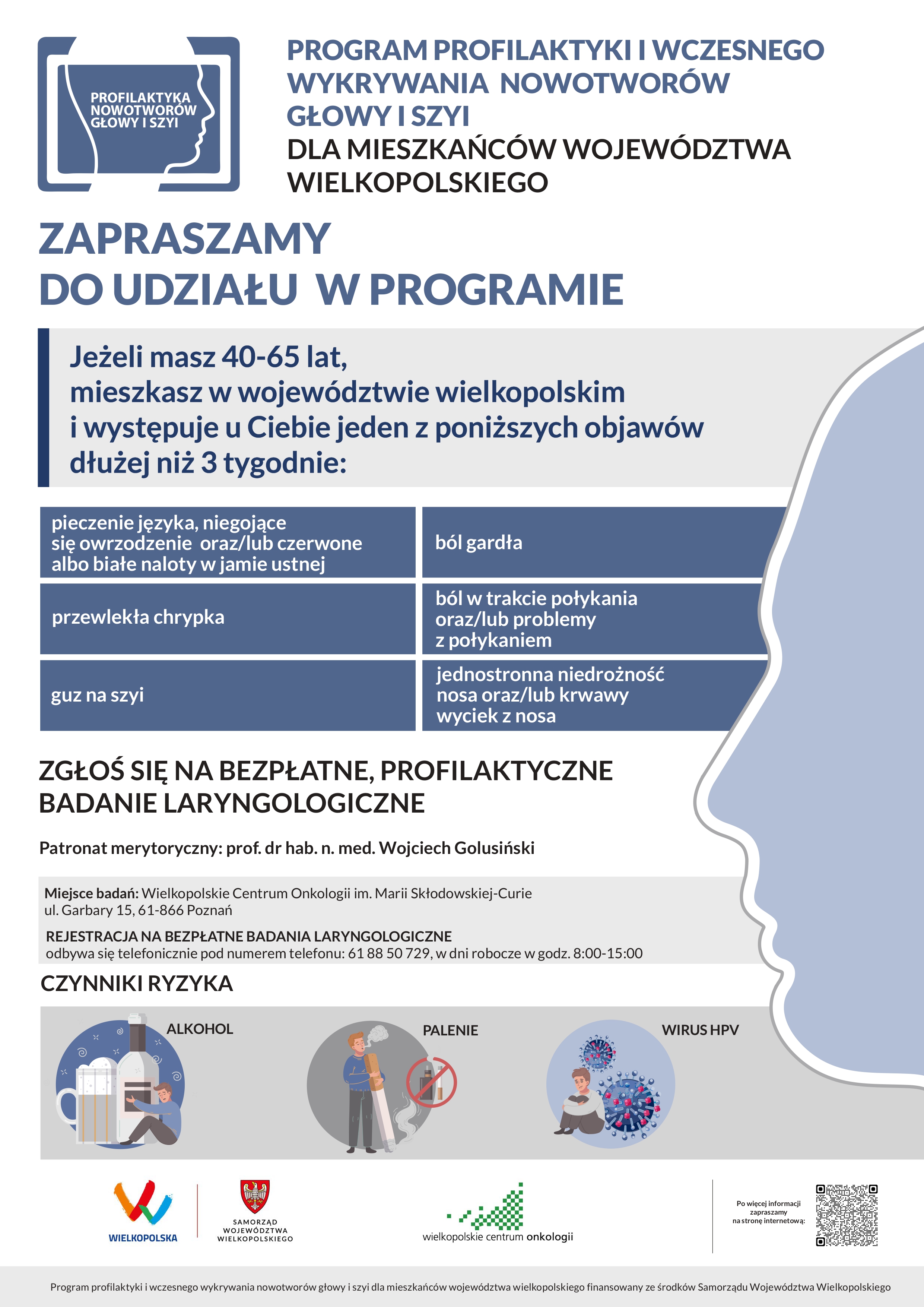granatowy i&nbsp;czarny tekst na&nbsp;białym tle, na&nbsp;g&oacute;rze po lewej stronie grafika głowy pokazana z&nbsp;profilu, po prawej stonie inna grafika głowy pokazana z&nbsp;drugiego profilu, na&nbsp;dole grafiki dotyczące czynnika ryzyka, pod spodem loga