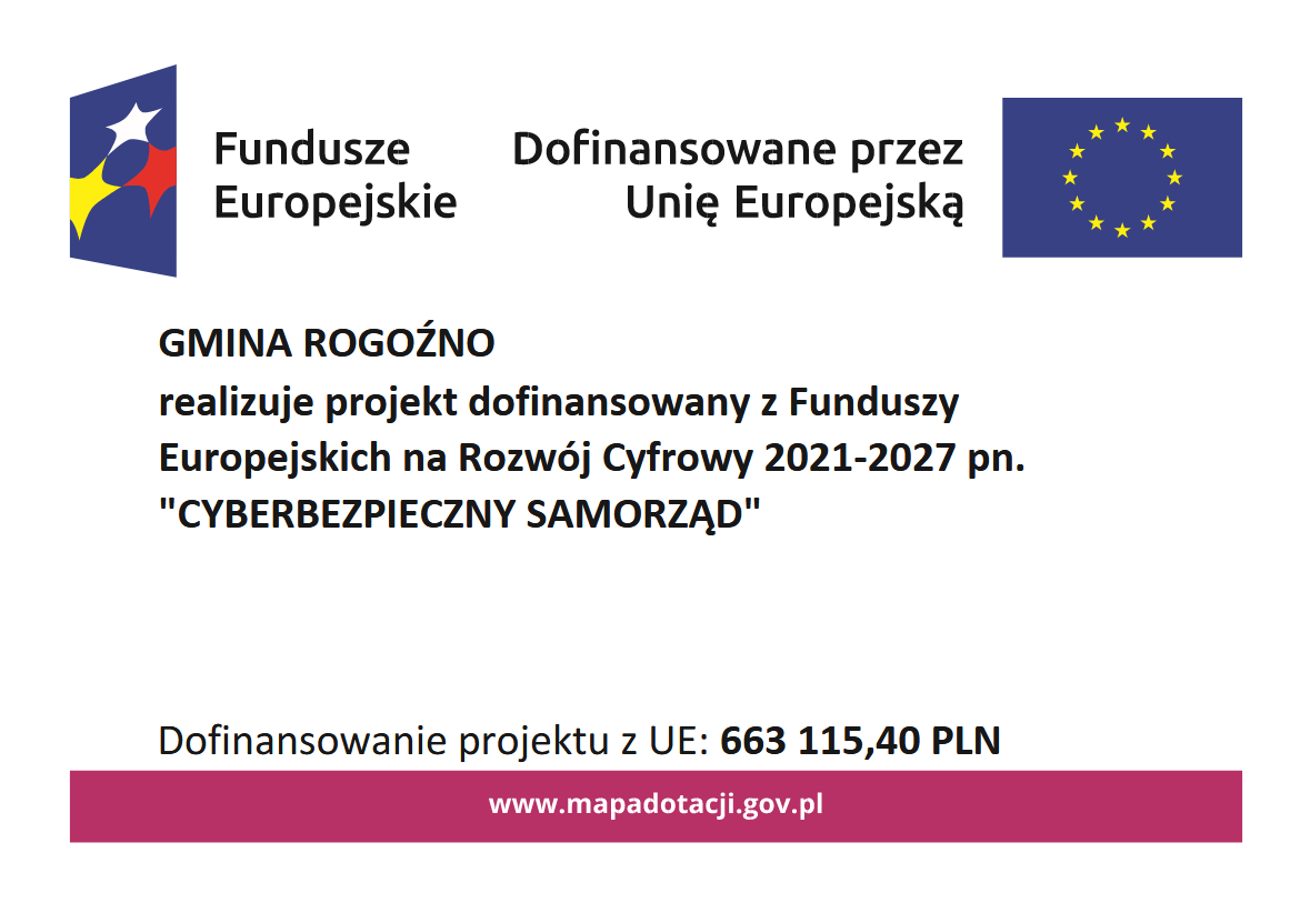 Czarny tekst na&nbsp;białym tle, po bokach na&nbsp;g&oacute;rze loga