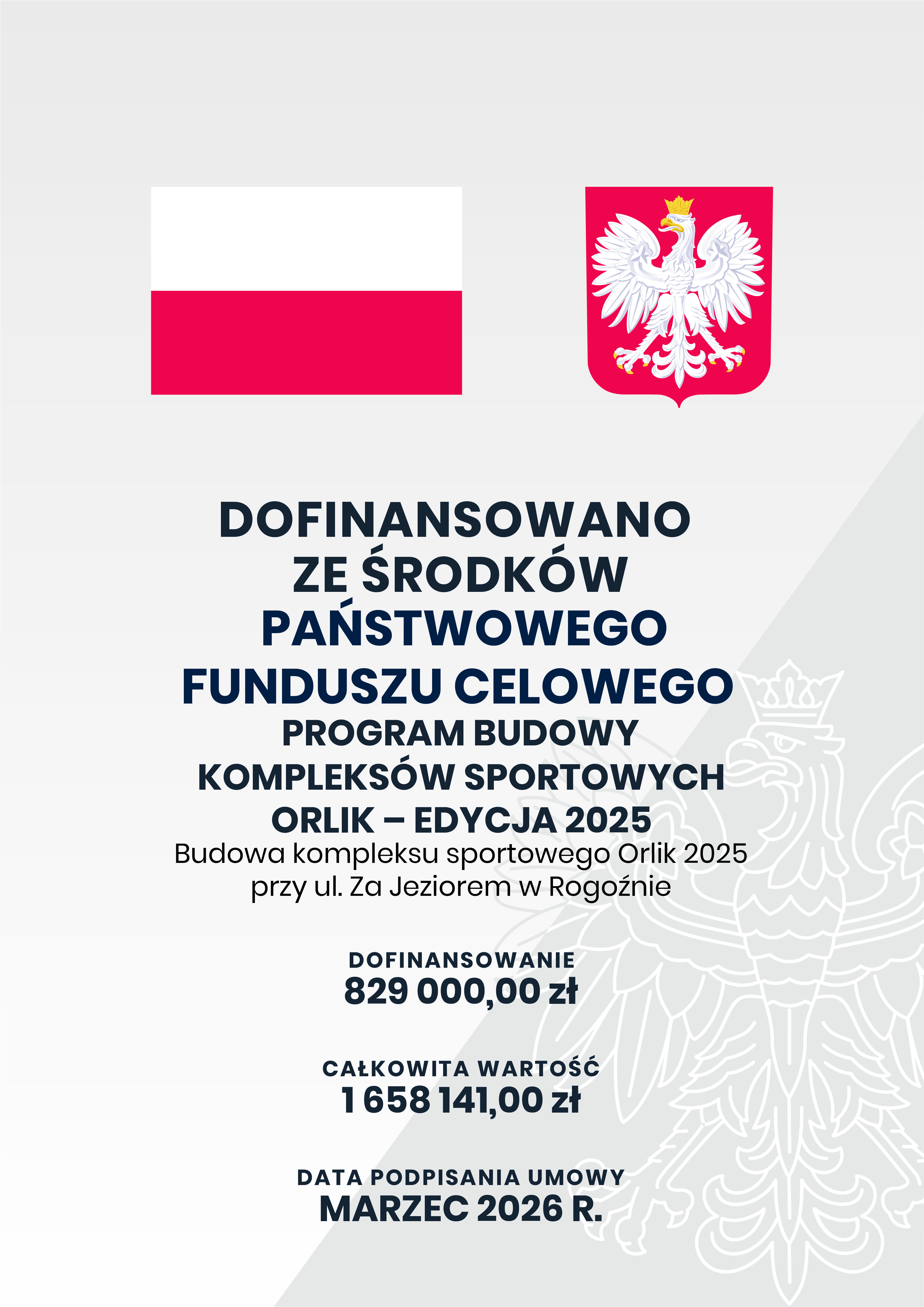 czarny tekst na&nbsp;środku, na&nbsp;g&oacute;rze godło i&nbsp;flaga Polski, wszystko na&nbsp;szarro kremowym tle z&nbsp;orłem w&nbsp;koronie po prawej dolnej stronie