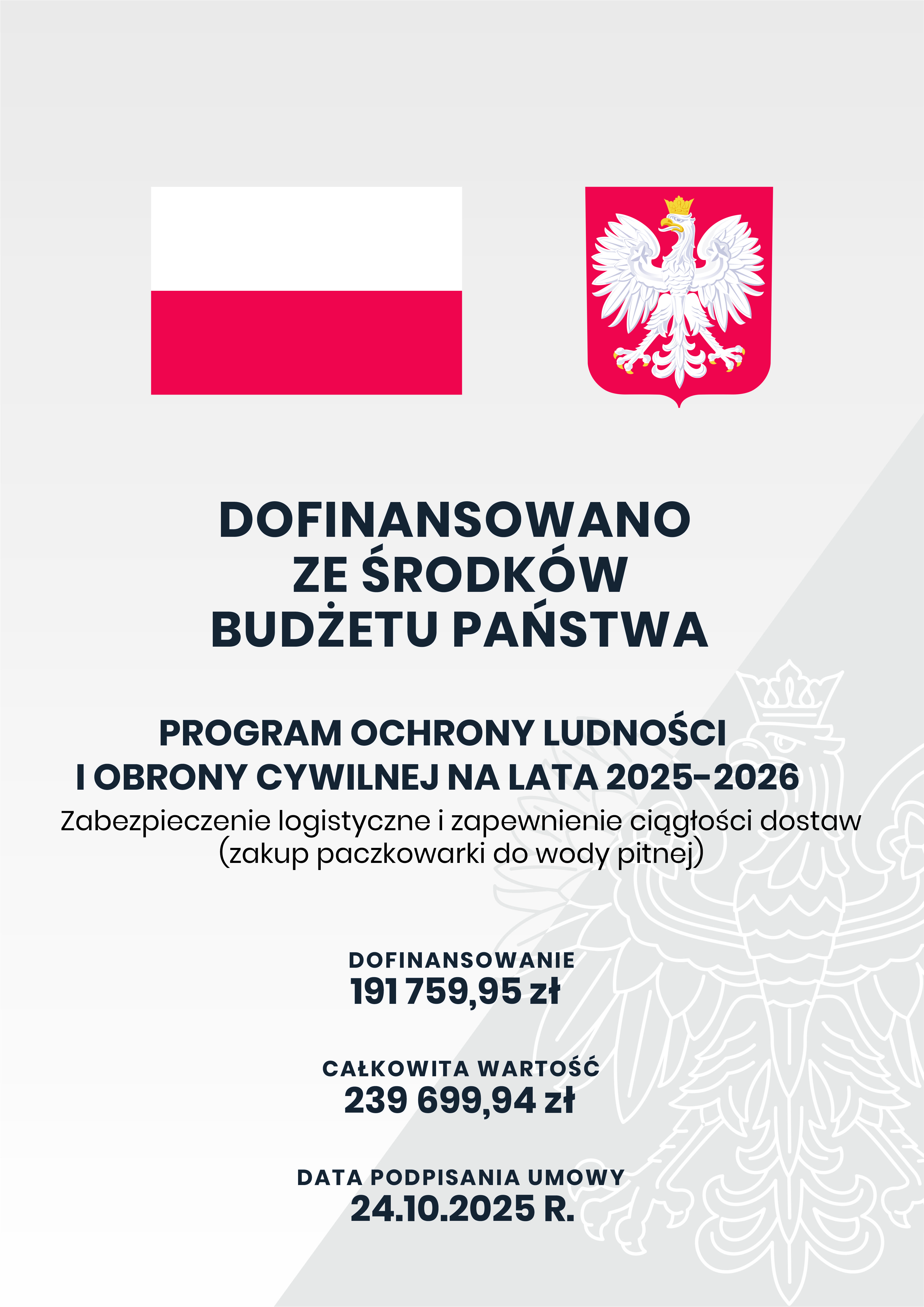 granatowy tekst na&nbsp;szarym tle, orzeł w&nbsp;koronie po prawej stronie tła, na&nbsp;g&oacute;rze flaga i&nbsp;godło Polski, po środku w&nbsp;d&oacute;ł tekst