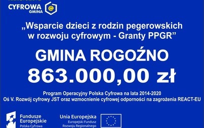 Zdjęcie do Ponad 800 tysięcy złotych dla Gminy Rogoźno w ramach wsparcia dzieci z rodzin pegeerowskich w rozwoju cyfrowym