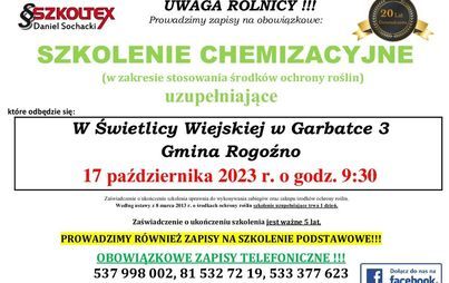 Zdjęcie do Szkolenie chemizacyjne - 17 października Garbatka