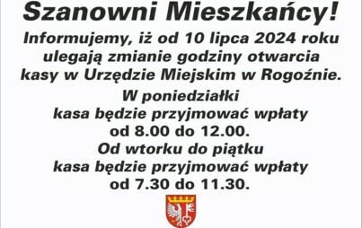 Zdjęcie do Uwaga! Nowe godziny otwarcia kasy w Urzędzie Miejskim w Rogoźnie