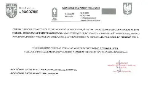 Zdjęcie do Wsparcie w formie dożywiania na lipiec i sierpień 2026 r.