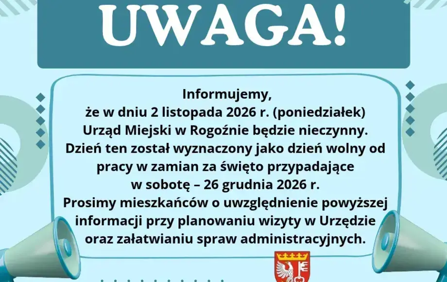 Urząd Miejski w Rogoźnie będzie nieczynny 2 listopada